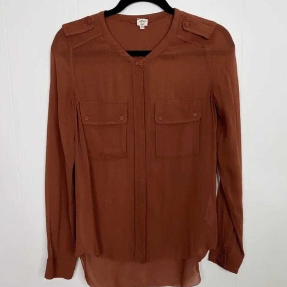 Aritzia Wilfred Silk Sheer Button Front Blouse Xs… - image 1